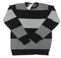 Nové- Černo-šedý pruhovaný lehký svetr H&M
