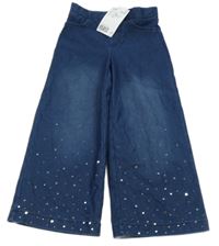 Nové- Tmavomodré teplákové kalhoty riflového vzhledu s flitry H&M