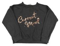 Antracitová crop mikina s nápisem z flitrů Pep&Co