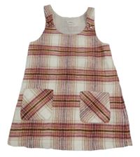 Růžovo-béžovo-bílé kostkované vlněné šaty F&F