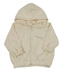 Smetanová oversize propínací mikina s nápisem a kapucí Zara