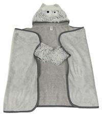Světlešedá chlupatá zavinovací deka s kapucí- příšerka Next vel.122-140