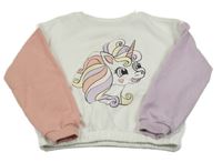 Bílo-fialovo-růžová crop mikina s jednorožcem Dopodopo
