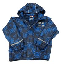 Tmavomodrá nepromokavá bunda s obrázky a kapucí 