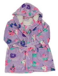 Fialový chlupatý župan s jednorožci, donuty a kapucí Bluezoo