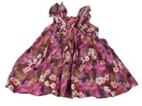 Fialovo-růžové balněné šaty s květinami 