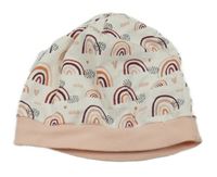 Bílo-růžová čepice s duhami 