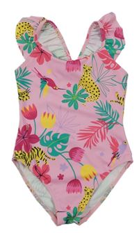 Růžové plavky se zvířátky a květinami 