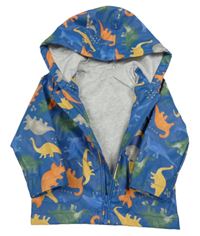Modrá nepromokavá jarní bunda s dinosaury a kapucí Tu