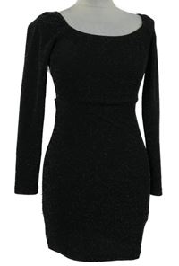 Dámská černá třpytivá společenská šatová tunika s volnými zády 