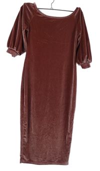 Dámské růžové sametové šaty Boohoo