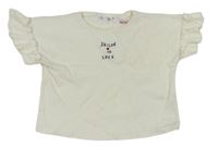Smetanové žebrované tričko s nápisem Zara