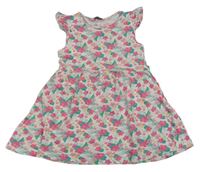 Bílo-neonově růžové květované bavlněné šaty Primark
