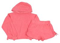 2set - Neonově růžová froté mikina s kapucí + kraťasy V by Very