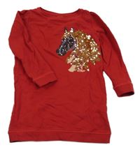 Červené teplákové šaty s koněm z flitrů S. Oliver