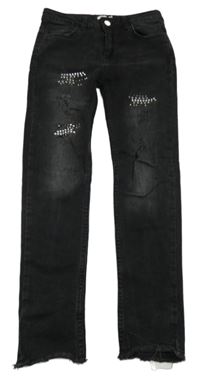 Černošedé skinny rifle s prošoupáním a kamínky 