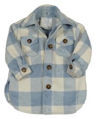 Modro-bílá kostkovaná vlněná košilová bunda Primark