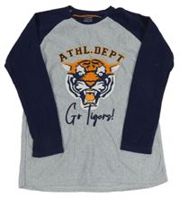 Světlešedo-tmavomodrá melírovaná fleecová pyžamová mikina s tygrem PRIMARK