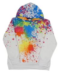 Bílo-barevná mikina s kaňkami a kapucí