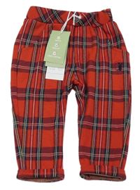 Nové- Červeno-černo-bílé kostkované teplákové kalhoty s výšivkou iDo