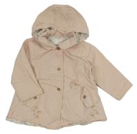 Světlerůžová plátěná jarní bunda s výšivkami květů a kapucí Next