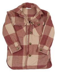 Starorůžová kostkovaná vlněná košilová bunda H&M