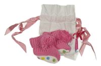 Nové - 2set - Růžové pletené capáčky + sáček s nápisem 