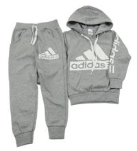 2 set - šedá melírovaná mikina s logem a kapucí + tepláky - Adidas