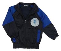 Tmavomodro-safírová sportovní propínací mikina s potiskem 