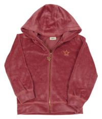 Růžová plyšová propínací mikina s hvězdou a kapucí F&F