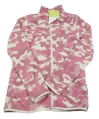 Nové - Růžovo-bílá army fleecová propínací mikina Y.F.K.