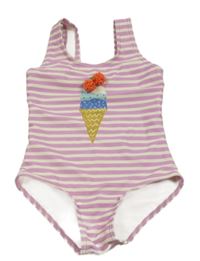 Růžovo-krémové pruhované jednodílné plavky se zmrzlinou John Lewis