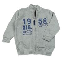 Šedý propínací svetr s nápisy a čísly Lupilu