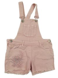 Světlerůžové riflové laclové kraťasy s kamínky a výšivkou 