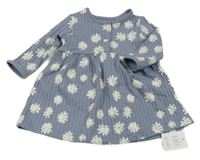 Nové - Modré květované žebrované bavlněné šaty George