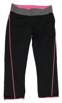 Černo-tmavošedé sportovní capri legíny s pruhem