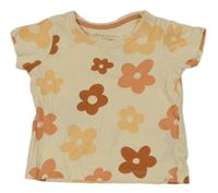 Světleoranžové tričko s květinami Primark