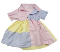 Bílo-růžovo-modro-žluté pruhované košilové šaty Shein