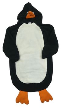 Černo-bílá fleecový spací pytel s kapucí - tučňák Magit