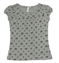 Šedé melírované tričko s lebkami H&M