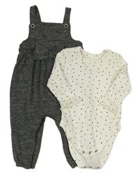 2set - Šedé laclové pletené kalhoty + bílé body s puntíky George 