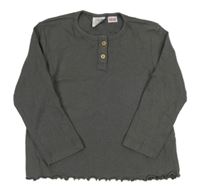 Šedé žebrované triko s knoflíčky Zara 