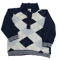 Tmavomodro-bílý károvaný polo svetr Bluess baby