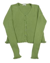 Zelený žebrovaný crop propínací svetr Next 