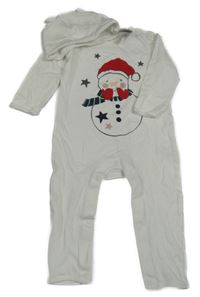 Nové - 2set - Bílý overal se sněhulákem + čepice Pocopiano