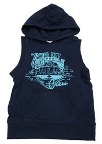 Tmavomodrá tepláková vesta s potiskem a kapucí Topolino