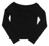 Černé crop triko s průřezy 