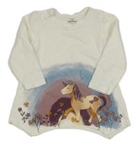 Bílá bavlněná šatová tunika s jednorožcem Topolino