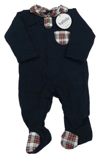 Nové - Tmavomodro-kostkovaný teplákový overal Babidu