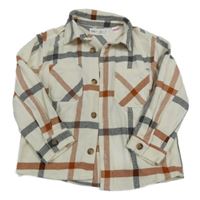 Bílo-skořicovo-šedá kostkovaná košilová bunda Zara 